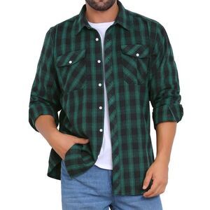 Contrasting Colors Checked Slim Fit Long Sleeved Shirt with Pocket Black Green